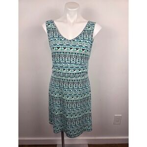 Title Nine Breeze Dress Medium‎ Teal Blue Sleeveless Geometric Print Casual